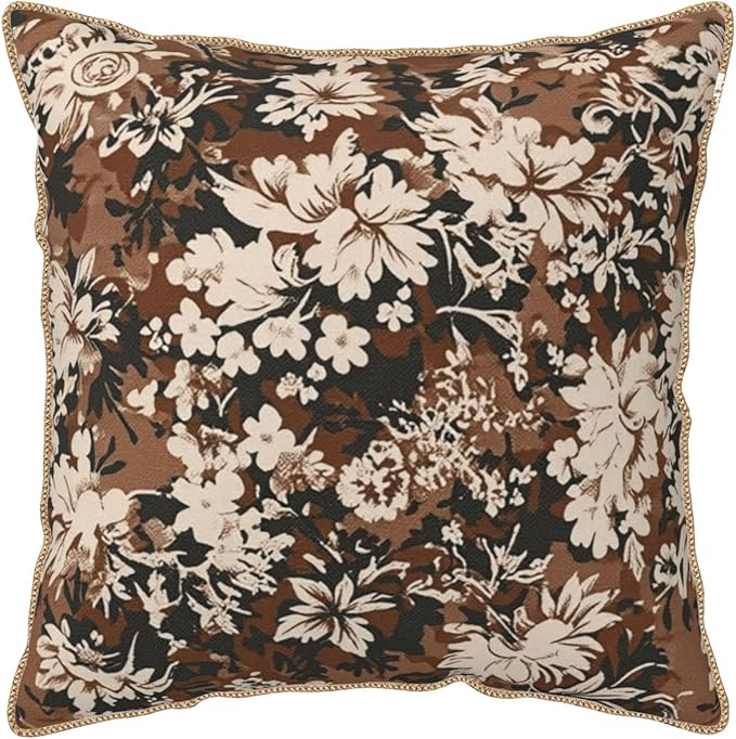 Vintage Brown Cream Floral Velvet Pillow Covers 20x20 Inch Tapestry Neutral Flowers Throw Pillows for Couch Cushion Covers Pillowcase Boho Farmhouse Pillow Cases for Sofa Bed Bedroom