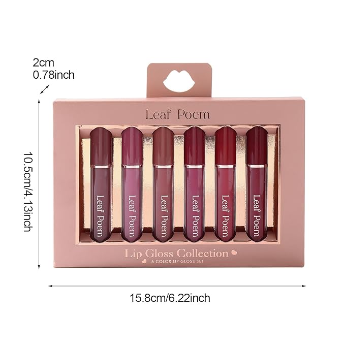 Lip Gloss Set with Glossy and Soft Brush Non-Sticky Moisturizing Lipgloss for Women Lip Makeup Collection (6 Pcs B)