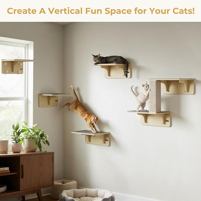 Pecute 2-in-1 Cat Window Perch & Wall Shelves, Cat Hammock Window 16"x10" | Solid Wood Frame, Strong Suction Cups, Washable Cover Mat, Window Bed for Kitten, Indoor Cats, Window Seat for Birds Watching