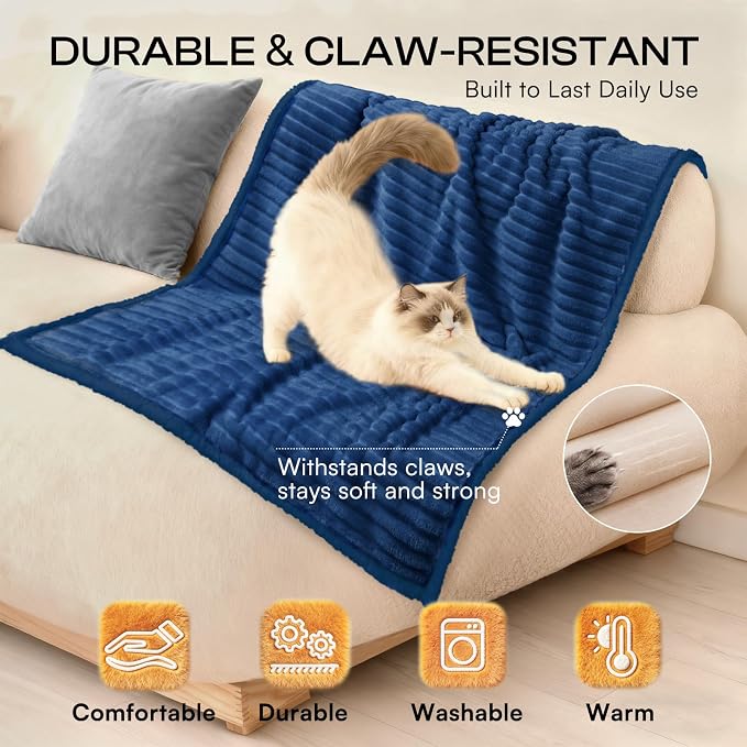 Luciphia Waterproof Dog Blanket, Washable Reversible Flannel Pet Throw | Reversible fleece cover for couch, bed, and crate; calming, and claw-resistant for dogs, cats, puppies Blue S(40''x28'')