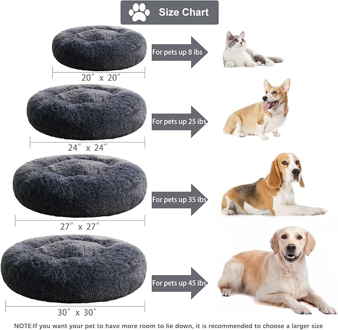 WNPETHOME Small Round Calming Dog Bed Cat Bed for Comfy Sleep | Dog Bed For Small Dog, Cute Washable Puppy Bed with Fuzzy Plush, Fur Anxiety Pet Bed Donut Cuddler (24x24x8in, Navy Blue)