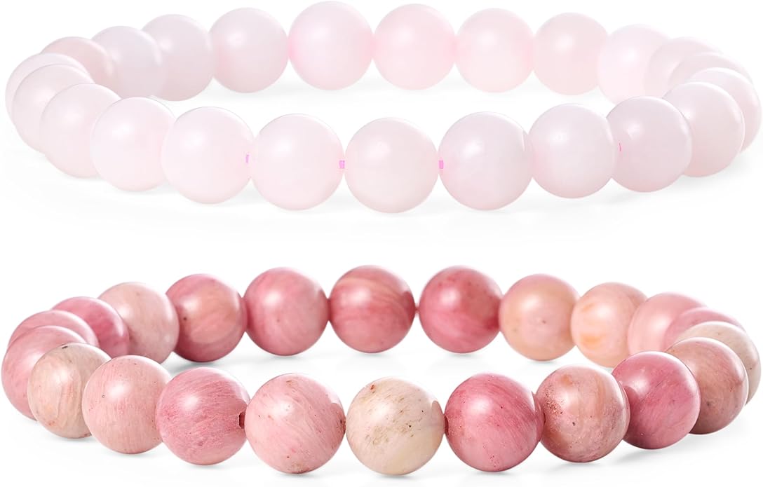 Bivei Natural Gemstone Semi Precious Healing Crystals Handmade Stretchy Round Beads Bracelet,Stocking Stuffers for Women Enhance Positive Energy