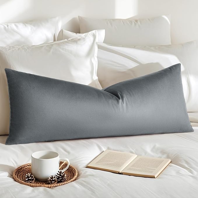 Artscope Luxury Velvet Lumbar Pillow Cover Super Soft Decorative Rectangle Pillowcases Soft Solid Cushion Cases for Couch Sofa Bedroom Car Decor 14x36 Inch Graphite Grey