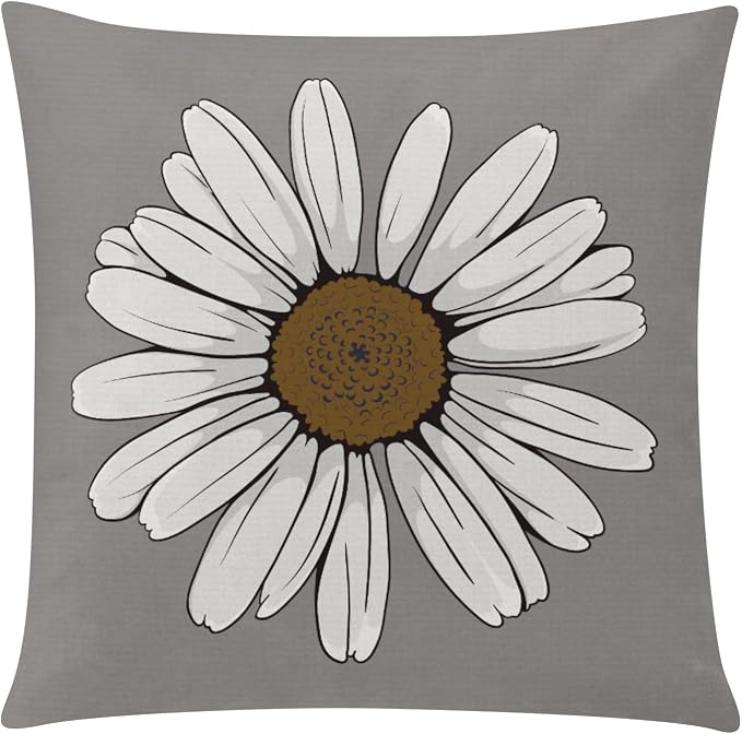 Brown Grey Throw Pillow Covers 20x20 Set of 6, Neutral Floral Home Decor | brown daisy Floral, decorative cushion cover, Breathable Linen, large Throw Pillow Size, modern Couch Sofa Living Room