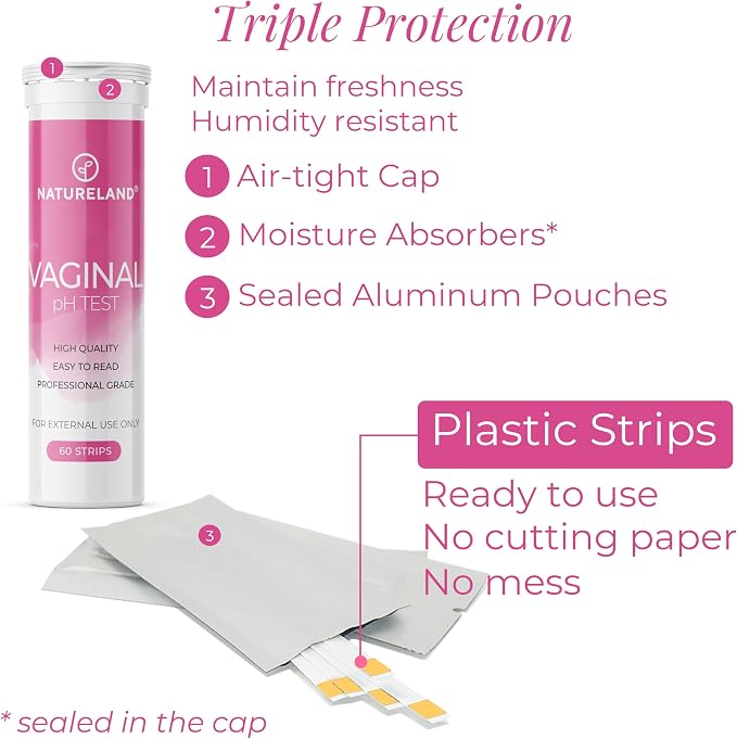 NATURELAND Vaginal pH Test Strips for Women – At-Home Test BV and Yeast Infection Kit, with BloomSense App, Accurate 3.5-6.5 Range, Foil-Sealed (80 Strips)