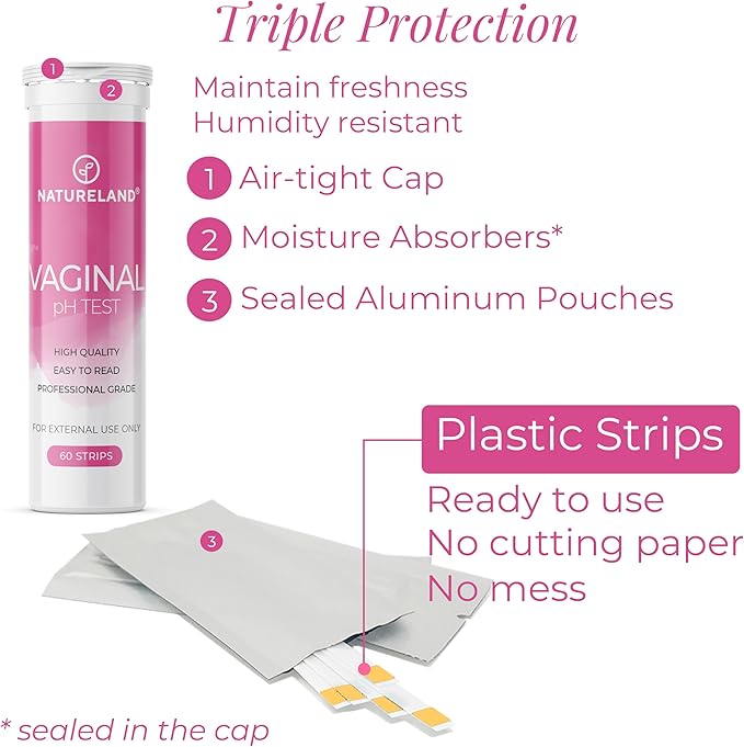 NATURELAND Vaginal pH Test Strips for Women – At-Home BV and Yeast Infection Test Kit, with BloomSense App, Accurate 3.5-6.5 Range, Foil-Sealed (40 Strips)
