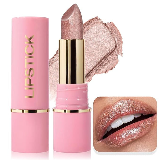Metallic Lipstick Brown Glitter Lip Stick Long Lasting Waterproof Shine Lip Crayon without Drying or Fading Sparkling High Pigmented Lip Stain Transfer-proof Wear Full Coverage Make up