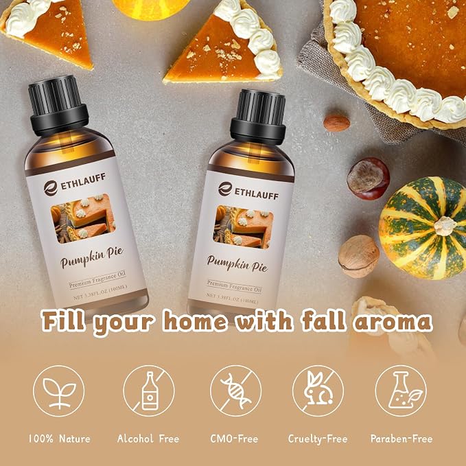 Pumpkin Spice Fragrance Oil, 100ml Pumpkin Essential Oil for Diffusers,Fall Essential Oil for Candle Making, Autmun Scented Oil -3.38FL.OZ
