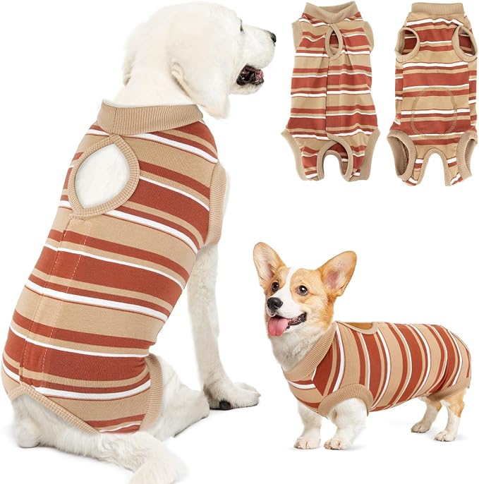 Lukovee Recovery Suit for Dogs, Onesie Spay Neuter Surgery Suit Female Male | Soft Cotton, Easy On Off, Abdominal Wounds Prevent Licking, Prevent Licking Wounds, Cone E-Collar Alternative (Brown,2XL)