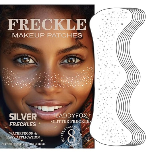 8 Pcs Silver Face Makeup Patches, Silver Glitter Freckles Face Tattoo, Glitter Freckles, Sparkle Makeup Patches, Waterproof Face Glitter Temporary Tattoos for Women