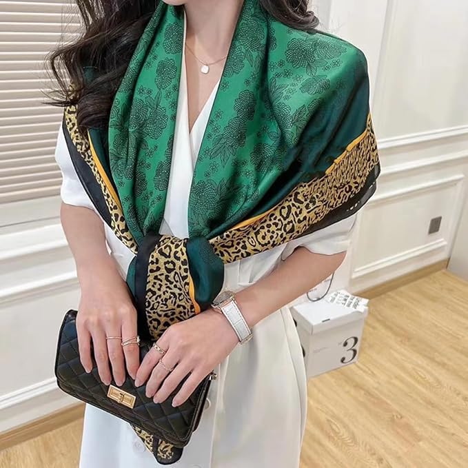 K-Elewon Large Square Scarf 43" Silk Scarf Fashion Scarves Silk Feeling Hair Wrapping Scarfs Night Sleeping Headscarf