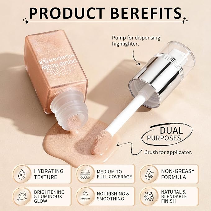 AWCCXMYM Liquid Highlighter & luminizer Longwear Body Shimmer Highlighter Makeup Hydrating Glotion for Radiant Glow Lightweight Dewy Finish Face Makeup #Medium Glow