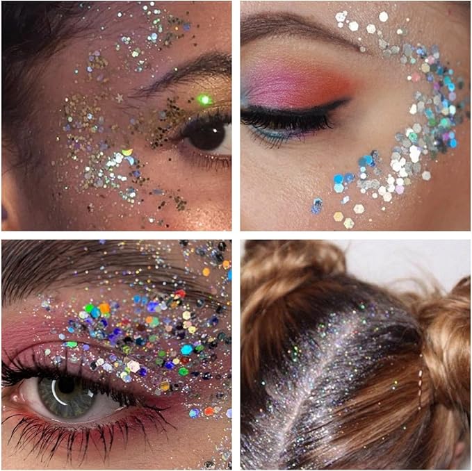 Holographic Body Glitter Gel for Body Face Hair Lip Makeup, Sparkling Glitter Long-Lasting Waterproof Liquid Sequins for Women Girls Perfect for Music Festival Halloween Concerts Art Party(04)