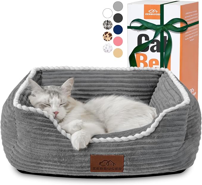 Zerbuger 20in Grey Rectangle Cat Dog Bed Machine Washable Sleeping Sofa | for Large Medium Small Pets Indoor Outdoor, Non-Slip Bottom Soft Puppy Bed Durable Orthopedic Calming Pet Cuddler