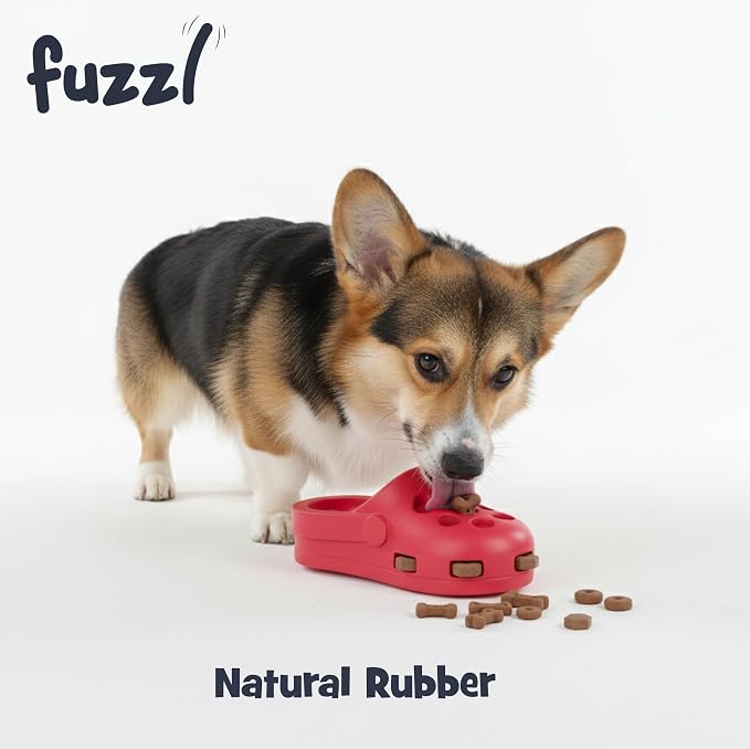 Fuzzl Clog Treat Toy for Dogs – Natural Rubber Chew Toy – Durable, Interactive Enrichment Feeder – Eco-Friendly, Non-Toxic & Dishwasher Safe – Red