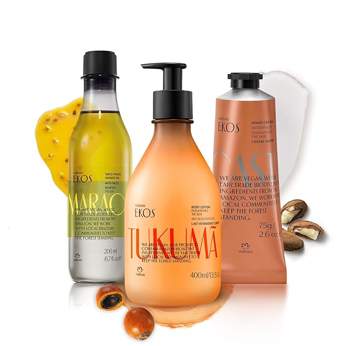 Natura Best Sellers Bundle – Brazil Nut Hand Cream, Passion Fruit Triple Phase Body Oil & Tukumã Hyluronic Acid Body Lotion – Vegan Skin Care – Brazilian Beauty Secrets – Hydration & Self Care Set