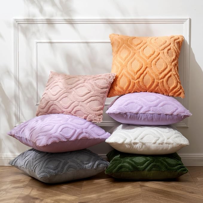 MIULEE Pure White Soft Plush Faux Wool Throw Pillow Covers 20x20 | Set of 2, Farmhouse Boho Home Decor, Decorative Cushion Covers for Sofa, Living Room, Bed