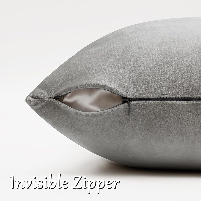 GIGIZAZA Silver Grey Velvet Throw Pillow Covers 24x24 Pack of 2 | Decorative Pillows for Couch Sofa,280gsm Soft Textured Fabric,Modern Square Pillowcases,Luxury Cushion Covers