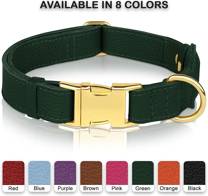 Leather Airtag Dog Collar - Soft Tracking Dog Collar with Apple AirTag Holder and Metal Buckle - Safety GPS Pet Collars for Small Medium Large Dogs Puppy Pink Red (Green, M, 14"-18" Neck Fit)