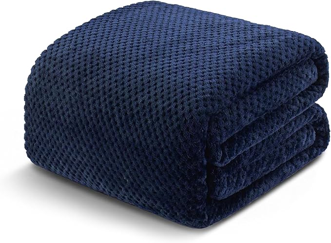 Exclusivo Mezcla Soft Waffle Fleece Bed Blanket King Size, Navy | Lightweight Plush Blanket for Bed, Bedroom, Cozy Flannel with Waffle Texture, Stylish Home Decor, All Season, 104x90 Inches