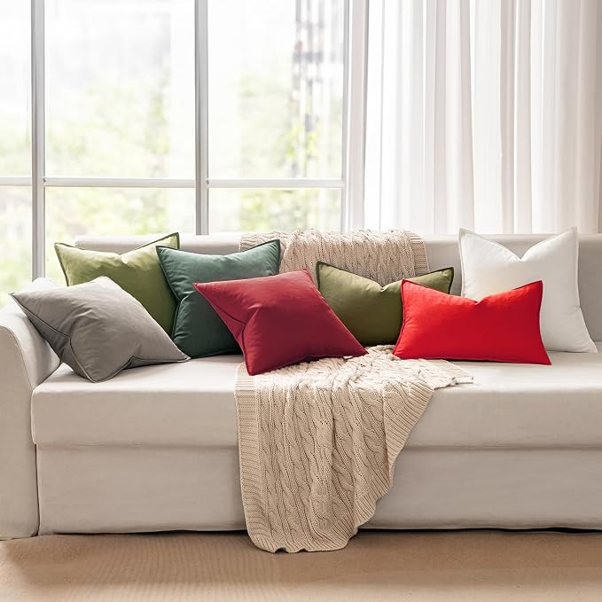 MIULEE Euro Shams Decorative Linen Pillow Covers 24x24 Inch Christmas Red | Pack of 2, Boho Farmhouse Modern Soft Accent Throw Pillows, Neutral Cushion Covers, Home Decor for Bed Sofa Couch Living Room
