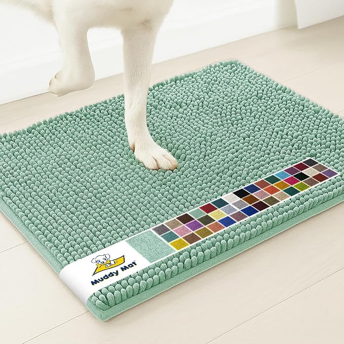 Muddy Mat® | Super Water Absorbent Door Mat Indoor, Microfiber Quick Dry Chenille Entryway Rug, Slip Resistant Front Door Mat, Indoor Mats for Entryway, Machine Washable Pet Rug, Sea Green 36" x 72"