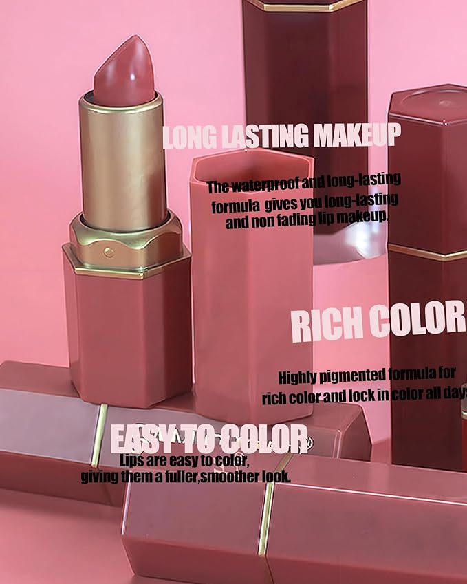 6 Pcs Glitter Lipstick Brown Nude Pink Purple Red Sets, Matte Shimmer Light to Dark for Women Long Lasting 24 Hours Lip Gloss, Sparkling Shiny Waterproof Lip Stick Color Lip Stain labiales Makeup Gift