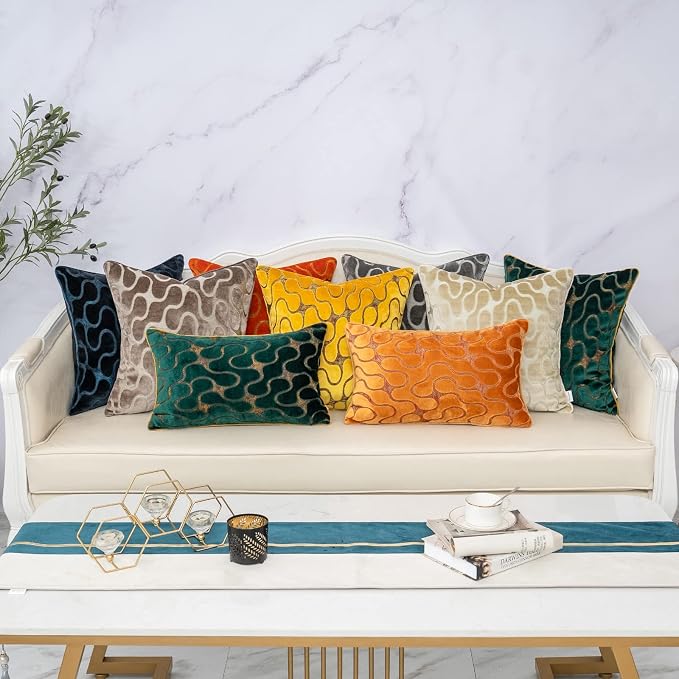 Beige Throw Pillow Cover Wavy Cushion Cover Modern Zippered Rectangular Pillowcase for Sofa Couch Bedroom Living Room Home, 12x20 Inch