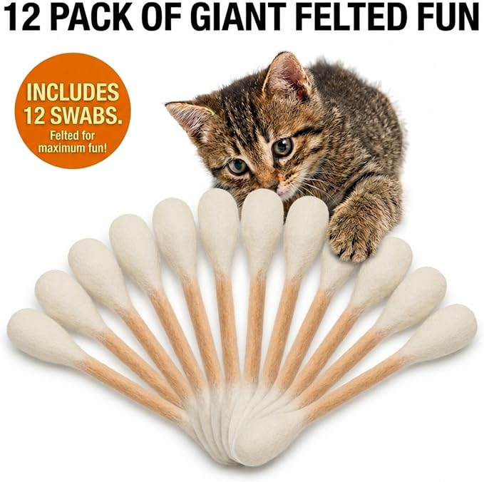 Glaciart One Swabs Cat Toys with Catnip - 12 Pk | Durable for Chew, Cute Cat Toys Interactive Kitty for Boredom, Exercise, & Play | Filled w/Organic Catnip for Anxiety & as Digestive Aid | Gift Idea