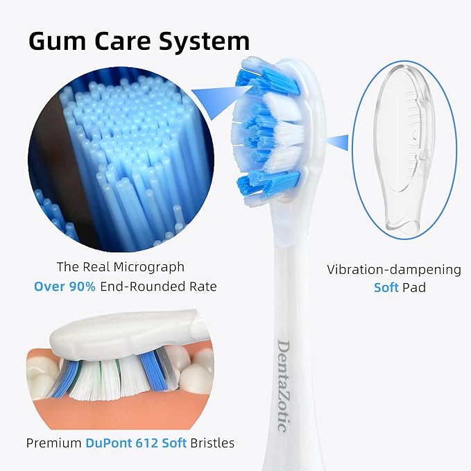 DentaZotic Gum Care Replacement Heads for Philips Sonicare, Electric Toothbrush Replacement Heads for Adults, Soft Bristles, White 10 Pack