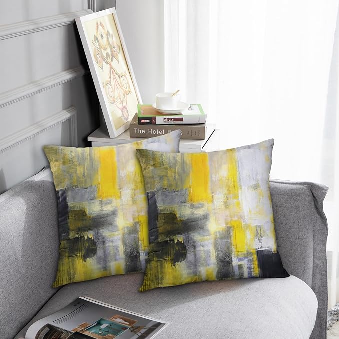 Emvency Throw Pillow Covers Set of 2, 20 x 20 Inch, Yellow White and Black | Abstract Modern Painting Outdoor Decorative Square Pillow Cases Couch Cushion Case for Couch Bed Sofa Living Room Home Decor