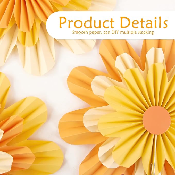 SUNBEAUTY Orange Paper Flowers Decorations for Wall Paper Fans Daisy Decoration for Women Birthday Spring Easter Wedding Garden Tea Party Baby Shower Decor Set of 9