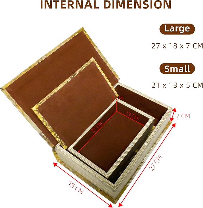 Decorative Book Box Set of 2, Trinket Keepsake Storage | Boxes Shaped Storage Box Vintage Style Decorative Book Boxes Antique Books for Decoration Medal Pattern