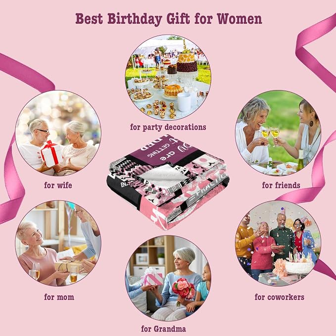 Ivivis Birthday Gifts for Women Girls Throw Blanket 60"X50" Black, Happy Birthday Decorations for Woman, Gifts for Women Birthdays Unique, Womens Bday Gift Ideas for Her Friend Mom Sister Grandma Wife