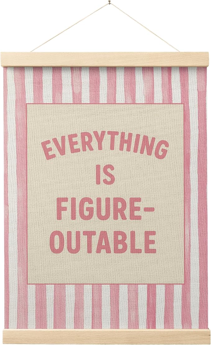 FGFK Preppy Pink Striped Everything Is Figureoutable Inspirational Framed hanging Canvas wall art Poster Prints office dorm room decor for women, Motivational posters decorations for home bedroom,12x16 Inch