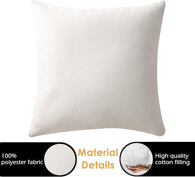BEEY Throw Pillows with Inserts Included, 16x16 Inches Sofa Square Throw Pillows for Sofa Couch, A Pack of 2 Polyester Decorative Pillow Covers with Inserts for Living Room, Bedroom, Office (White)