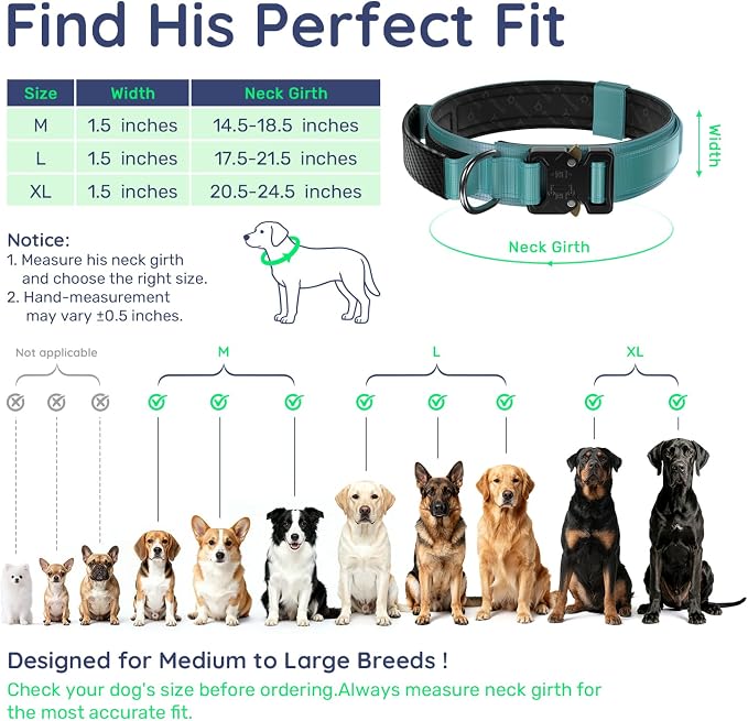 Tactical Dog Collar, Heavy Duty Dog Collar for Medium Large Dogs