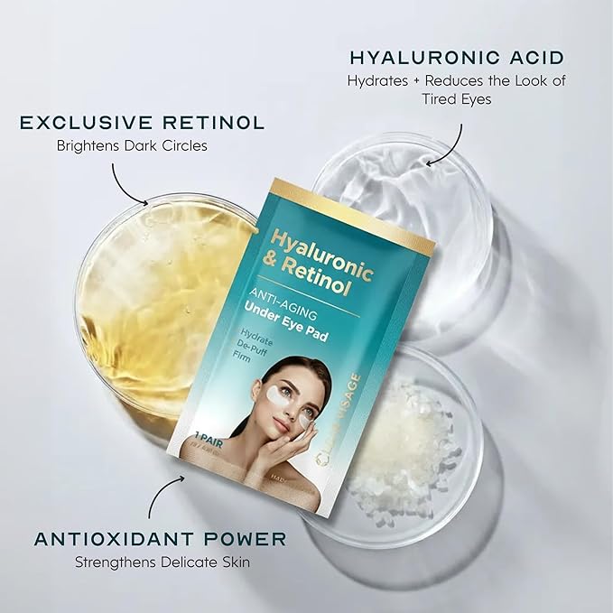 Hyaluronic Acid & Retinol Under Eye Patches – Hydrating & Firming Eye Pads For Puffiness, Dark Circles & Wrinkles – Dermatologist Tested, Anti-Aging, Korean Skin Care – Vegan – 8 Pairs