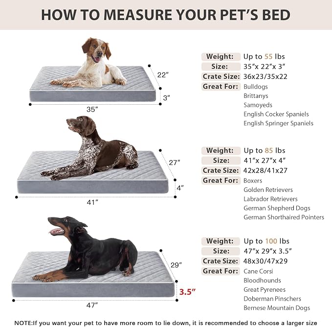 WNPETHOME Orthopedic XXL Dog Beds for Large Senior Dog Bed Comfy Sleeping | XXL Washable Waterproof Dogs Bed with Removable Cover, Multi-Needle Quilting Dogs Crate Bed for Relax , Light Grey 47x29 Inch