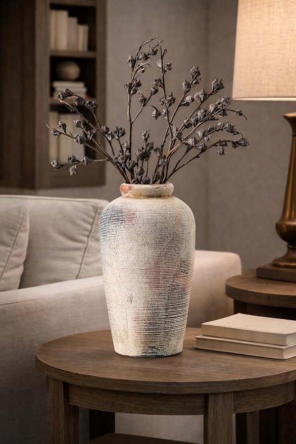 Emotionally Grounded Vase, Vaseking Large Ceramic Rustic Vase, 11 inch Minimalist Decorative Farmhouse Tall Vases for Home Decor, Living Room, Enterway, Table Decoration, Fired Terra Clay