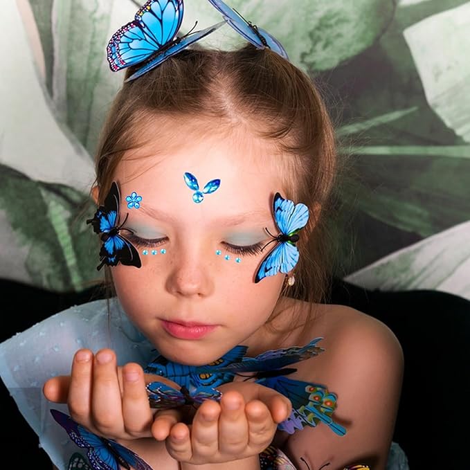 Flower Face Tattoo Sticker Blue Face Gems Summer Face Jewelry for Girls- Self-Adhesive Rhinestones for Eyes, Face, Nail Body – Festival Halloween Christmas Cosplay Makeup Decoration (blue)