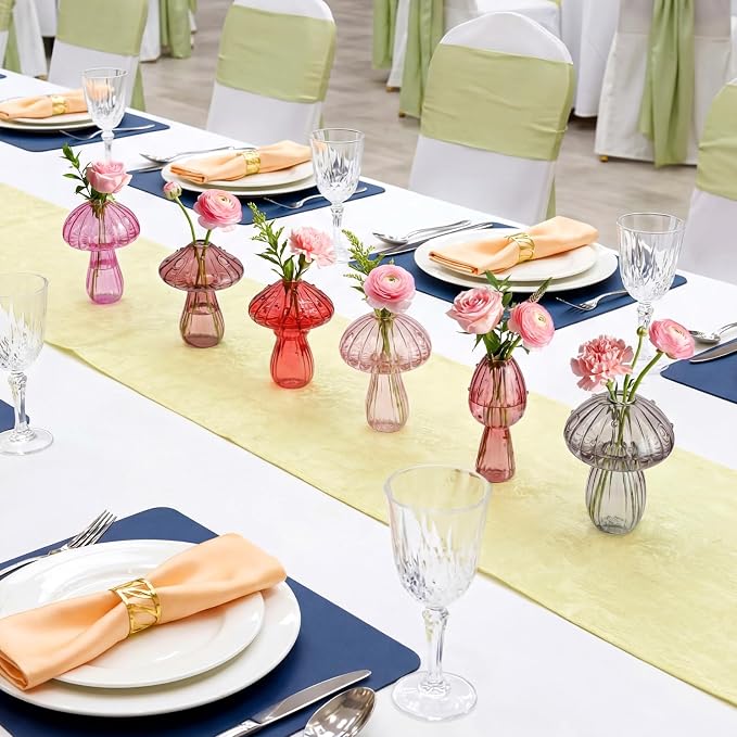 7 Pcs Glass Mushroom Vase Propagation Station with Hydroponic Plant and Artificial Fake Moss 6 Colored Plant Vase Table Centerpiece Decor for Forest Birthday Wedding Party Decoration (Pink)