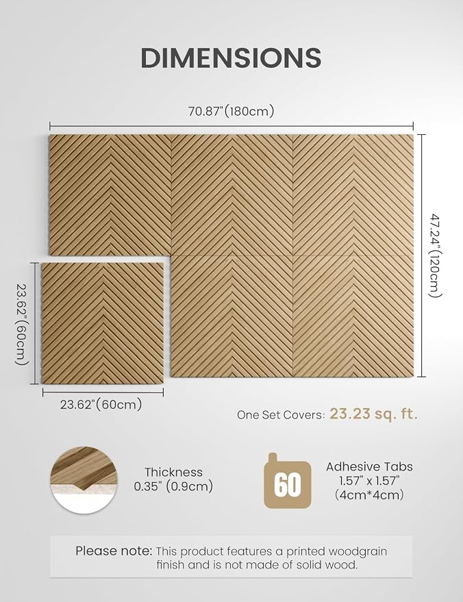 Fluxynara 6-Pack Large Felt Bulletin Board, Natural Oak Pyramid | 70.87" x 47.24" Cork Board Alternative, Acoustic Wall Panels with 60 Adhesive Tabs for Recording Studios and Home Offices