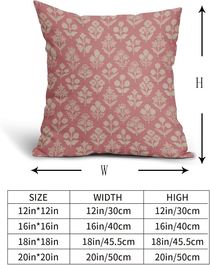 Pink Floral Pillow Covers 24x24 Inch Set of 2, Vintage Flower Block Print Pattern Decorative Throw Pillowcases Outdoor Farmhouse Cushion Covers Spring Summer Rustic Sofa Couch Bed Decor