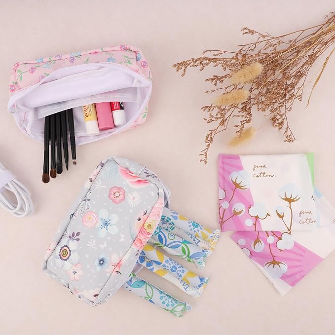 Period Bag for Teen Girls, Lightweight Sanitary Napkin Storage Bag Tampon Holder for Purse Menstrual Pad Pouches First Period Gift (Flowers)