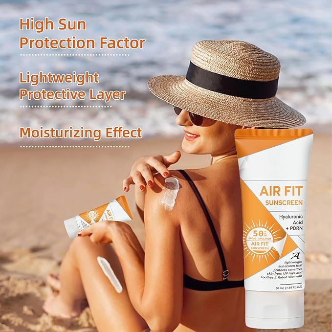 Air Fit Sunscreen Korean SPF 50 - Face & Body Sunscreen with Hyaluronic Acid, Lightweight, Non-Greasy, Moisturizing Sun Cream, Broad Spectrum UVA/UVB Protection (2)