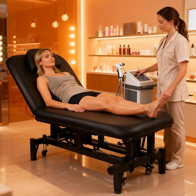 OmySalon 2 Motors Electric Lift Massage Table, Heavy Duty Treatment Bed, Adjustable Height & Backrest Facial Bed for Professional Physical Therapy, Medical Spa, Esthetician, Treatment, Salon (Black)
