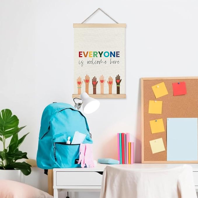 URLLUAE Everyone is Welcome Here Diversity Wall Art Posters for Classroom, Inspirational Diversity Poster Hanger Frame for Classroom School Counselor Office Wall Decor, 12x16 Inch