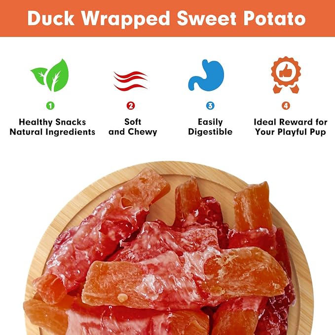 MON2SUN Dog Treats, Rawhide-Free Duck Wrapped Sweet Potato, 25 oz | Rawhide-Free, Soft & Chewy, Great for Training, No Artificial Colors, for All Breeds