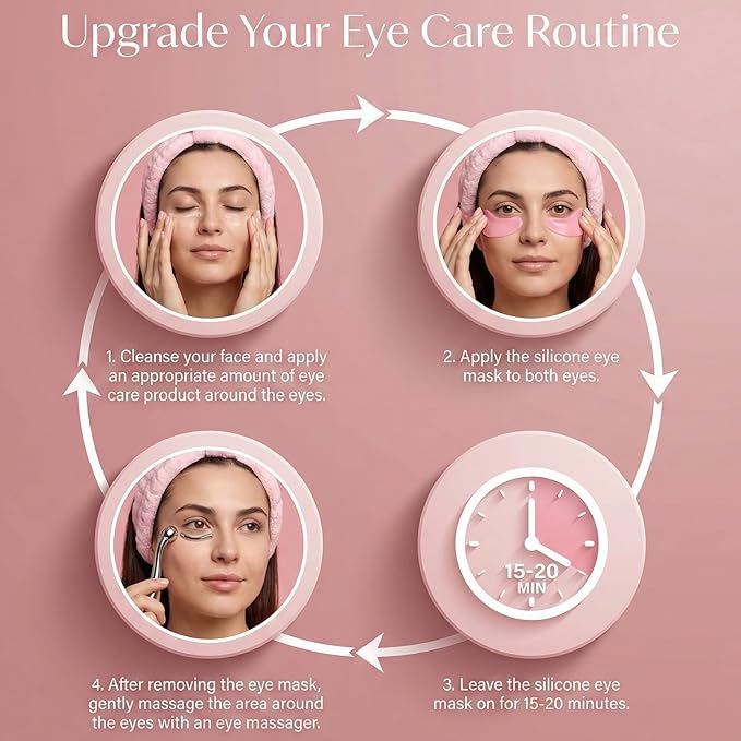 10PCS Under Eye Patches Silicone, Reusable Eye Patches Silicone Patch Under Eyes Mask Reusable Overnight with Metal Eyes Cream Applicator, Tin Case for Dark Circles and Puffiness Effect to Fine Lines
